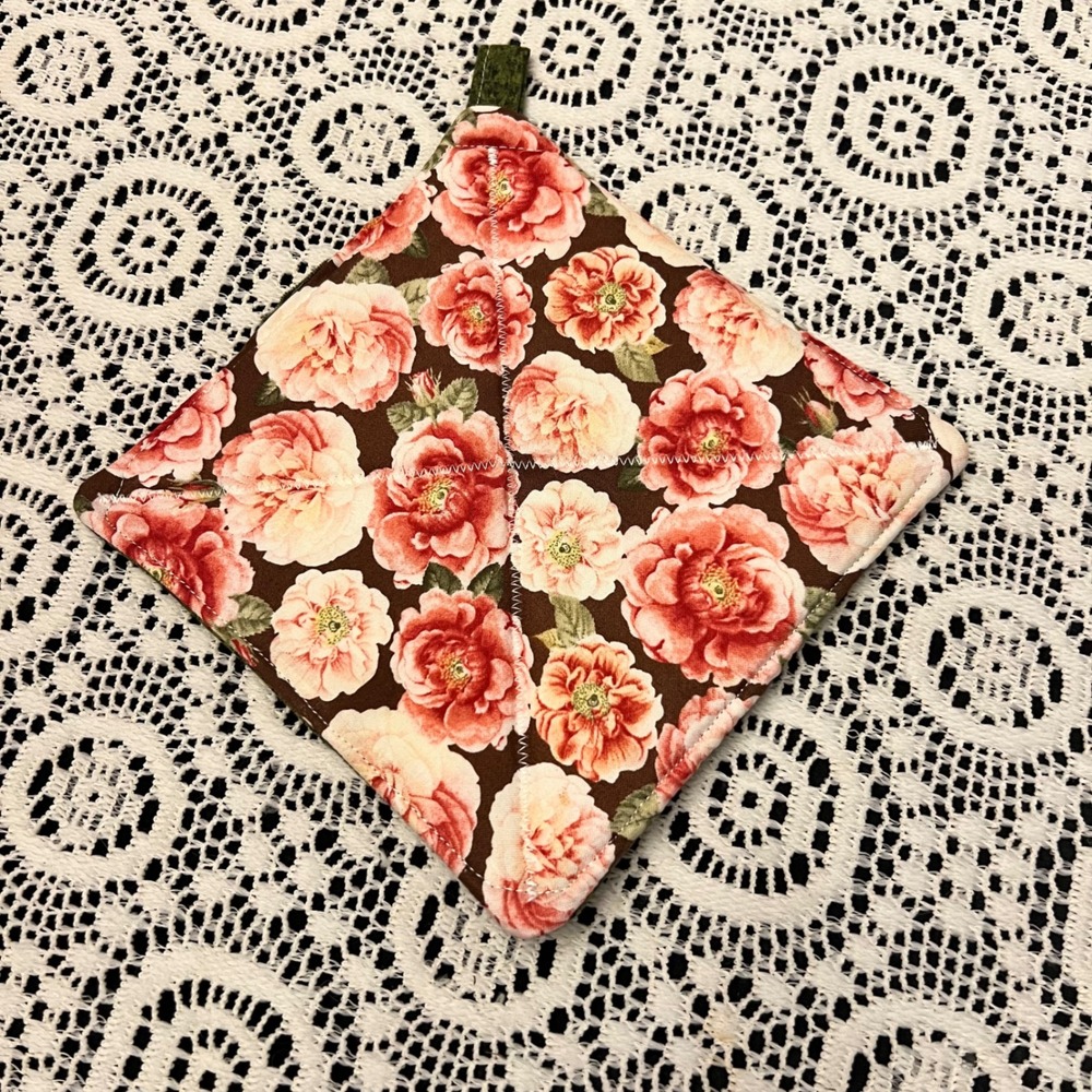 Handmade Pink Floral Potholder | Cottage